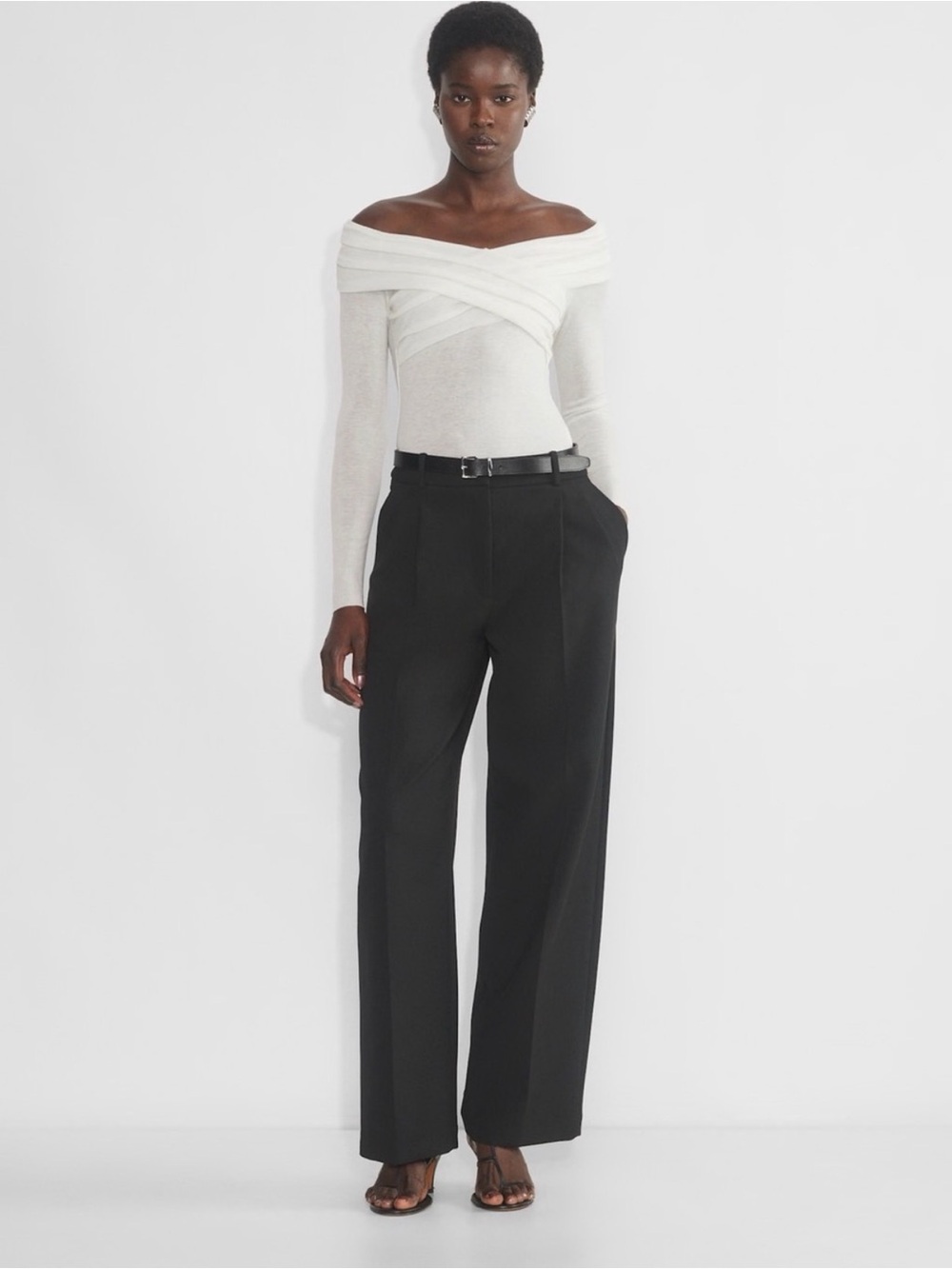 Aritzia Off-Shoulder Long Sleeve Top in White